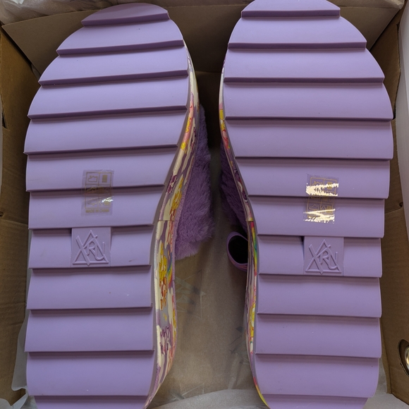 YRU Purple Fuzzy Sandals Qozii Slide Care Bears, Size 10, NWT - Picture 6 of 9